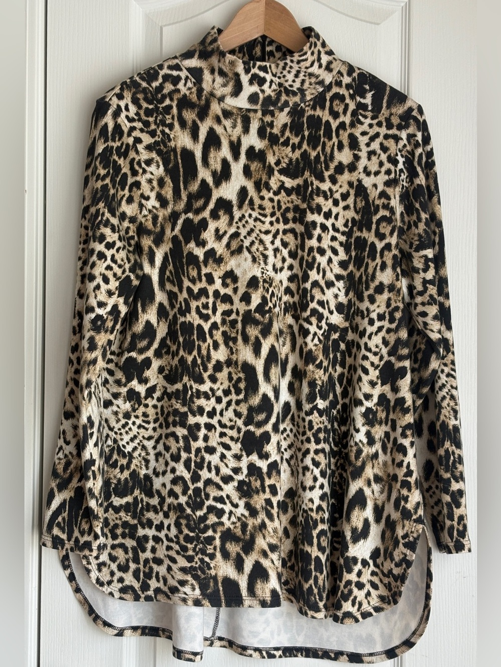 Chico’s Leopard Animal Print Mockneck Top Pima Cotton- Size 2 /Large